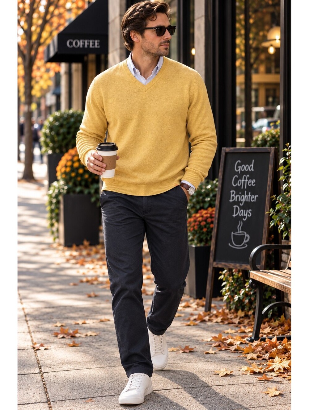 IZOD Men’s Large Yellow V-Neck 100% Cotton Sweater Lightweight Preppy